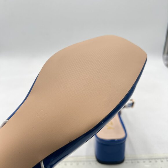 YDN Chain Royal Blue Square Toe Block Low Heels Slingback Formal Loafer Pumps - Picture 6 of 8